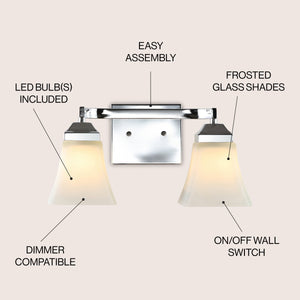 Staunton 2-Light Iron/Glass Modern Cottage LED Vanity Light