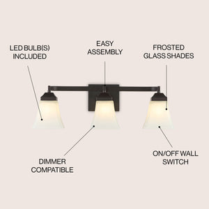 Staunton 3-Light Iron/Glass Modern Cottage LED Vanity Light