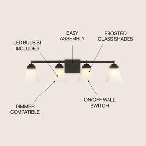 Staunton 4-Light Iron/Glass Modern Cottage LED Vanity Light