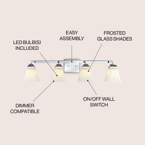 Staunton 4-Light Iron/Glass Modern Cottage LED Vanity Light