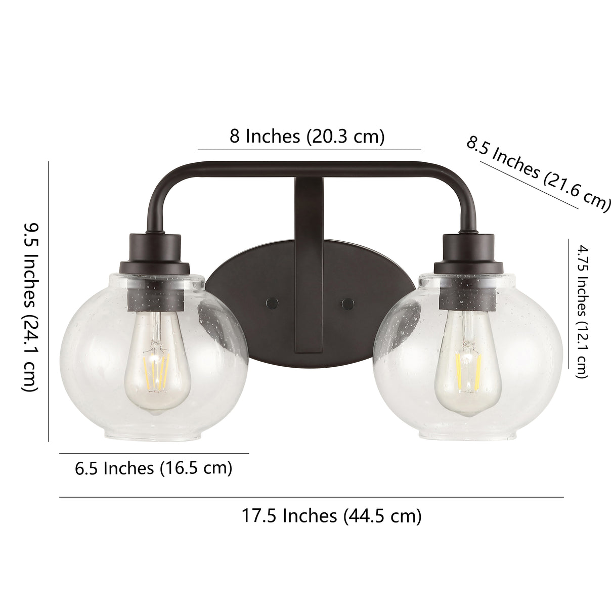 Sandrine 2-Light Iron/Seeded Glass Cottage Rustic LED Vanity Light
