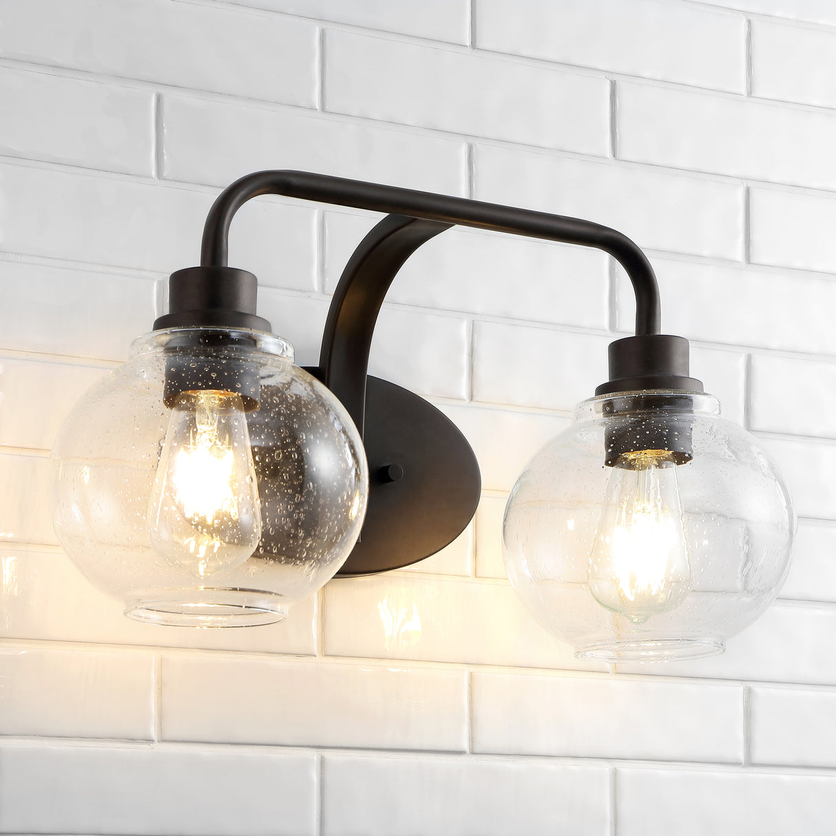 Sandrine 2-Light Iron/Seeded Glass Cottage Rustic LED Vanity Light