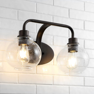 Sandrine 2-Light Iron/Seeded Glass Cottage Rustic LED Vanity Light