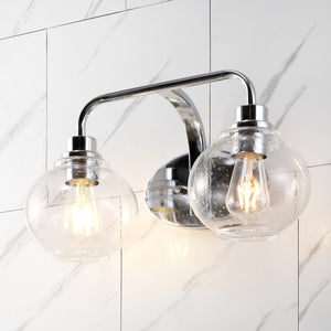 Sandrine 2-Light Iron/Seeded Glass Cottage Rustic LED Vanity Light