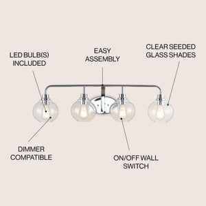 Sandrine 4-Light Iron/Seeded Glass Cottage Rustic LED Vanity Light