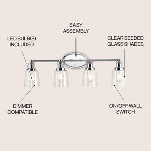 Beverly 4-Light Iron/Seeded Glass Classic Cottage LED Vanity Light