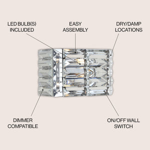 Evelyn 1-Light Iron/Crystal Glam Modern LED Vanity Light