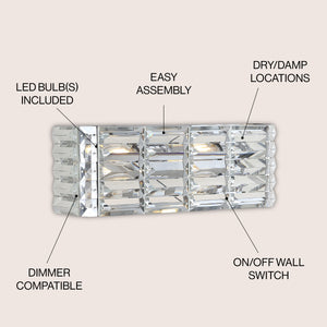 Evelyn 2-Light Iron/Crystal Glam Modern LED Vanity Light
