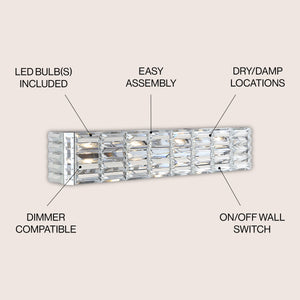 Evelyn 4-Light Iron/Crystal Glam Modern LED Vanity Light