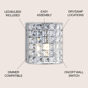 Clara 1-Light Metal/Crystal Classic Glam LED Vanity Light