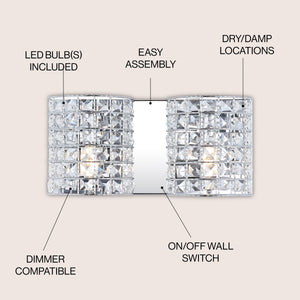 Clara 2-Light Metal/Crystal Classic Glam LED Vanity Light