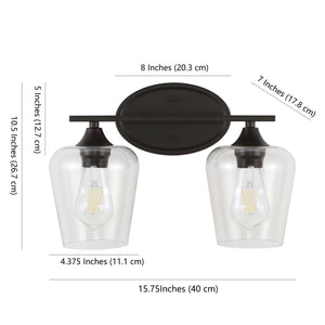 Jayne 2-Light Iron/Seeded Glass Cottage Rustic LED Vanity Light