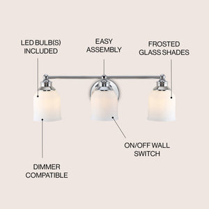 Lydia 3-Light Iron/Frosted Glass Farmhouse Cottage LED Vanity Light