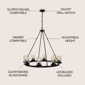 Pablo 8-Light Iron/Seeded Glass Bohemian Cottae LED Chandelier