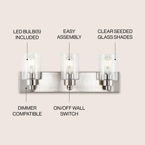 Irving 3-Light Seeded Glass/Iron Modern Contemporary LED Vanity Light