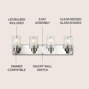 Irving 4-Light Seeded Glass/Iron Modern Contemporary LED Vanity Light