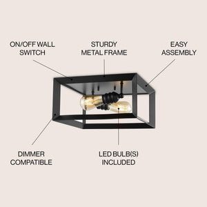 Marfa 2-Light Iron Modern Farmhouse LED Flush Mount