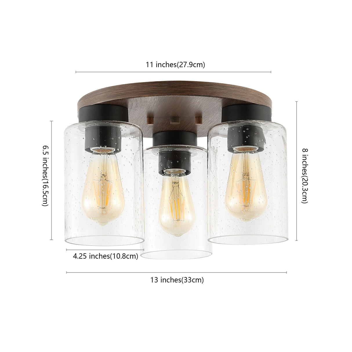 Nola 3-Light Bohemian Farmhouse Iron/Seeded Glass LED Semi Flush Mount