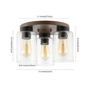 Nola 3-Light Bohemian Farmhouse Iron/Seeded Glass LED Semi Flush Mount
