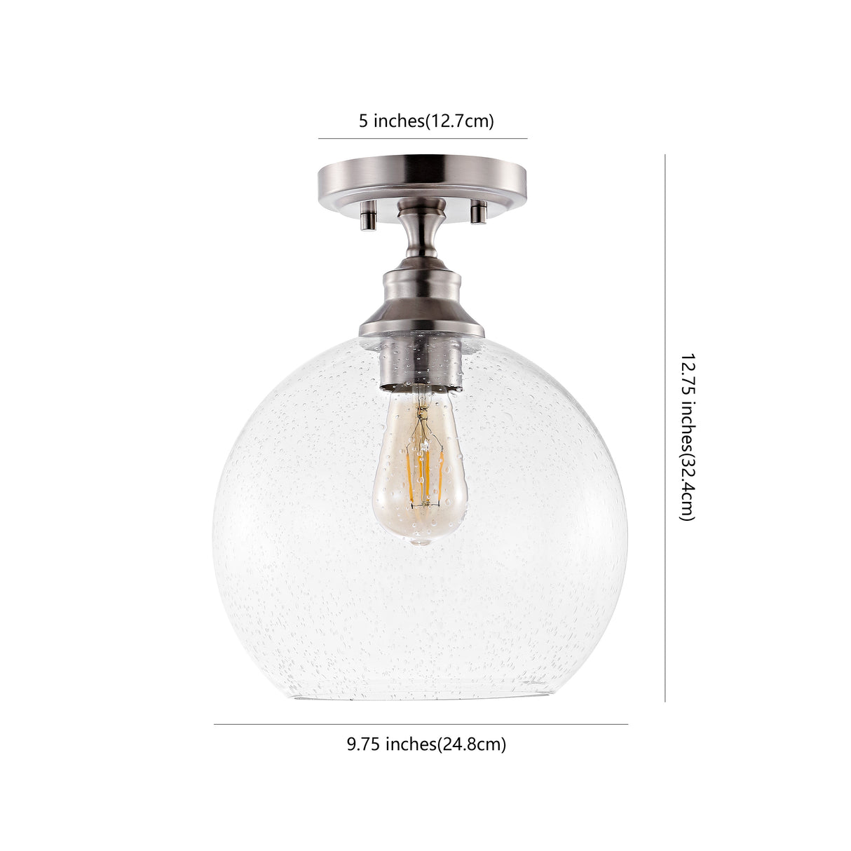 Marla 1-Light Bohemian Farmhouse Iron/Seeded Glass LED Semi Flush Mount