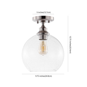 Marla 1-Light Bohemian Farmhouse Iron/Seeded Glass LED Semi Flush Mount