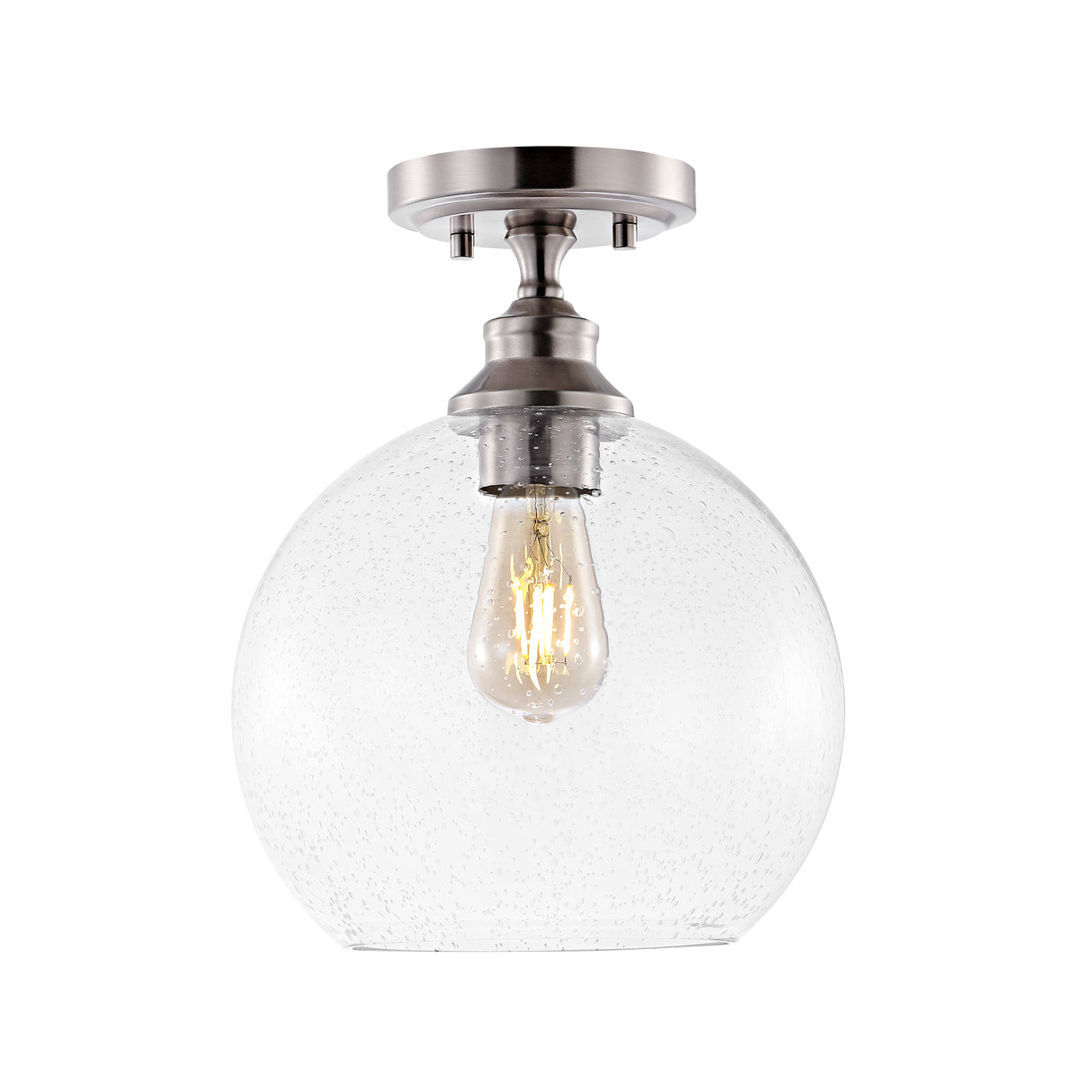 Marla 1-Light Bohemian Farmhouse Iron/Seeded Glass LED Semi Flush Mount