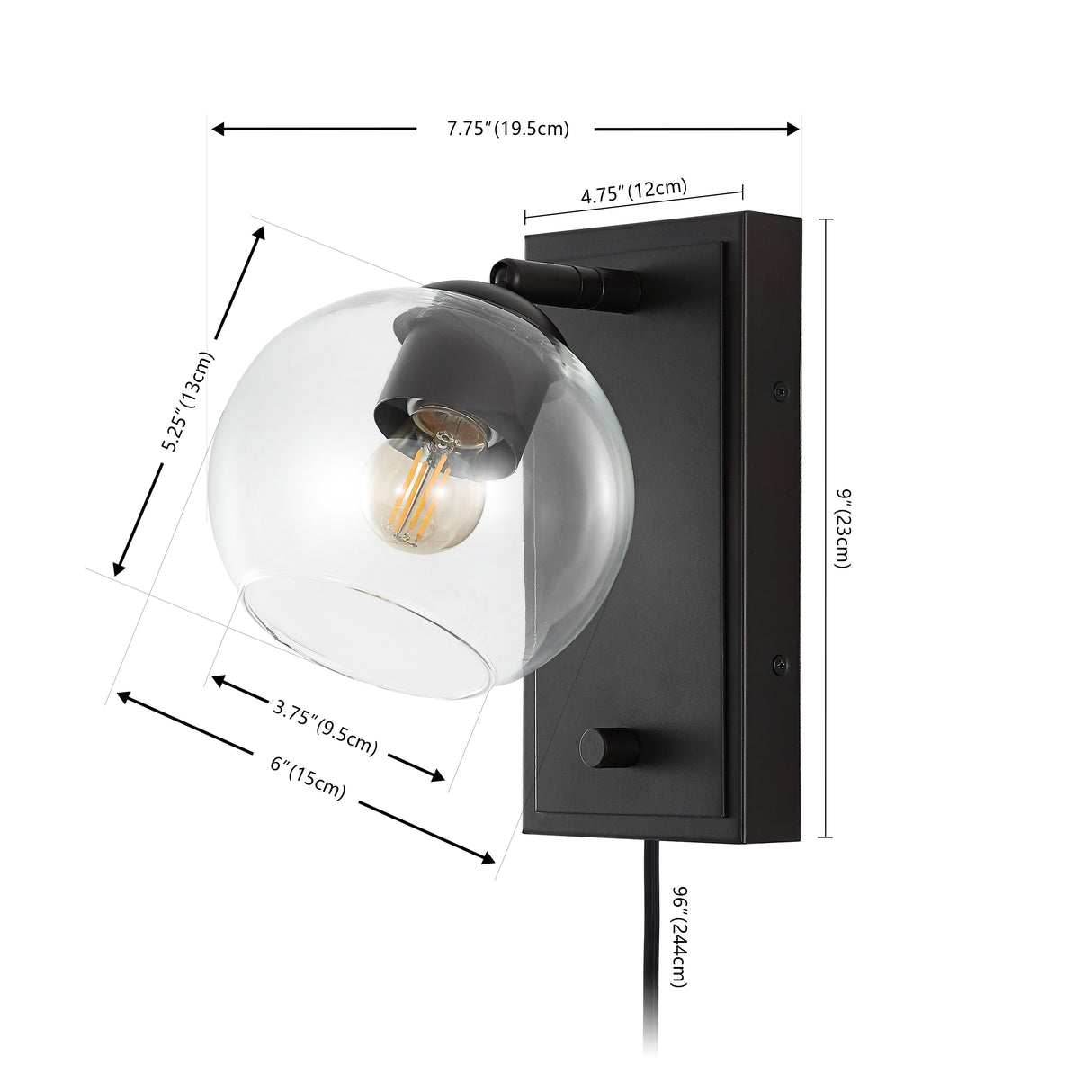 Hugo 1-Light Minimalist Modern Plug-In or Hardwired Adjustable Iron LED Wall Sconce with Rotary Dimmer