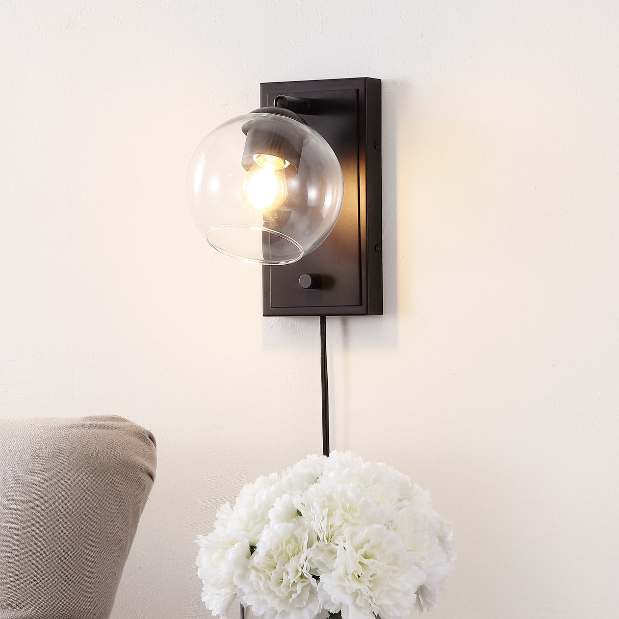 Hugo 1-Light Minimalist Modern Plug-In or Hardwired Adjustable Iron LED Wall Sconce with Rotary Dimmer