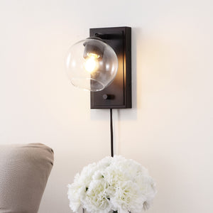 Hugo 1-Light Minimalist Modern Plug-In or Hardwired Adjustable Iron LED Wall Sconce with Rotary Dimmer