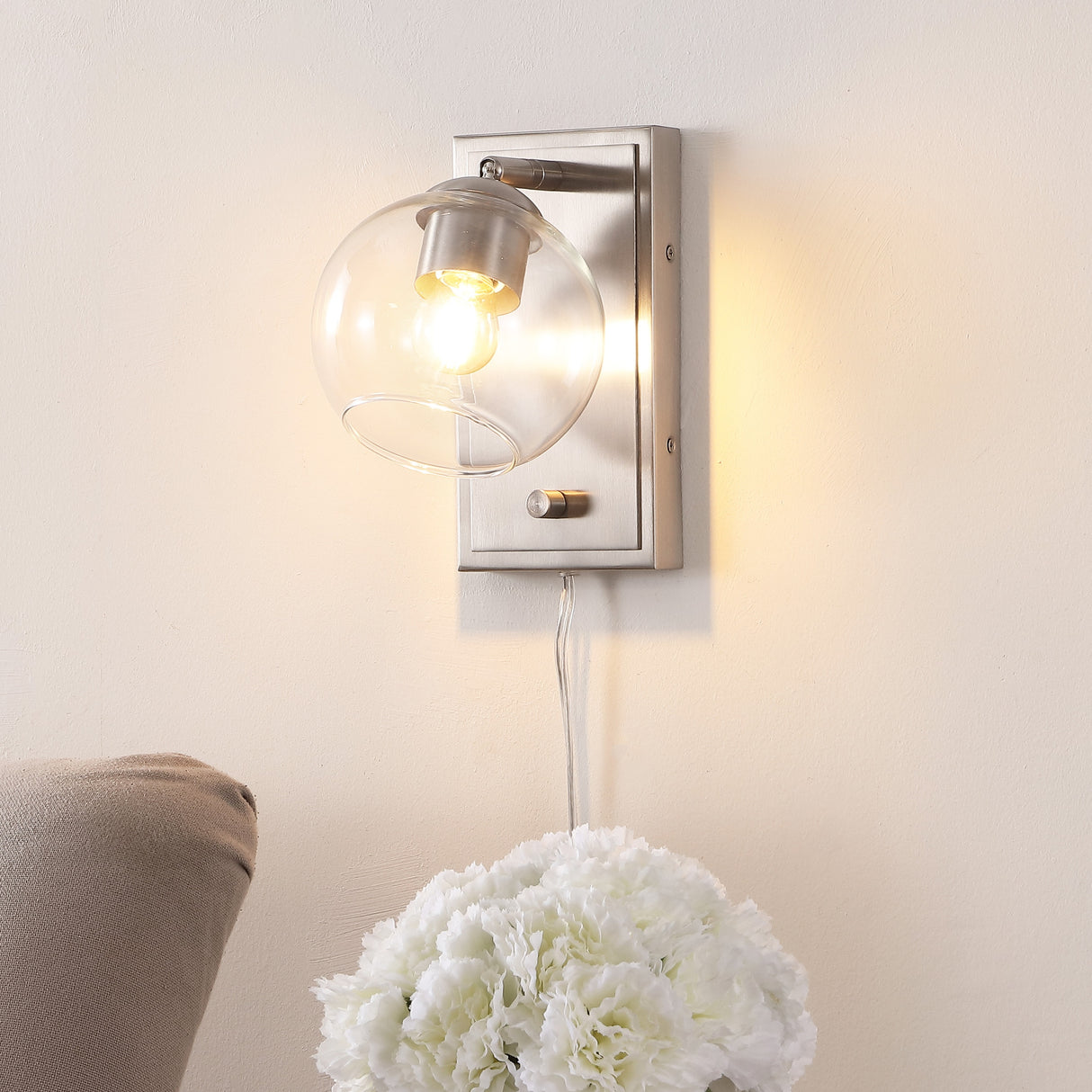 Hugo 1-Light Minimalist Modern Plug-In or Hardwired Adjustable Iron LED Wall Sconce with Rotary Dimmer