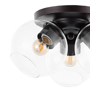 Iris 3-Light Farmhouse Rustic Iron/Glass LED Semi Flush Mount