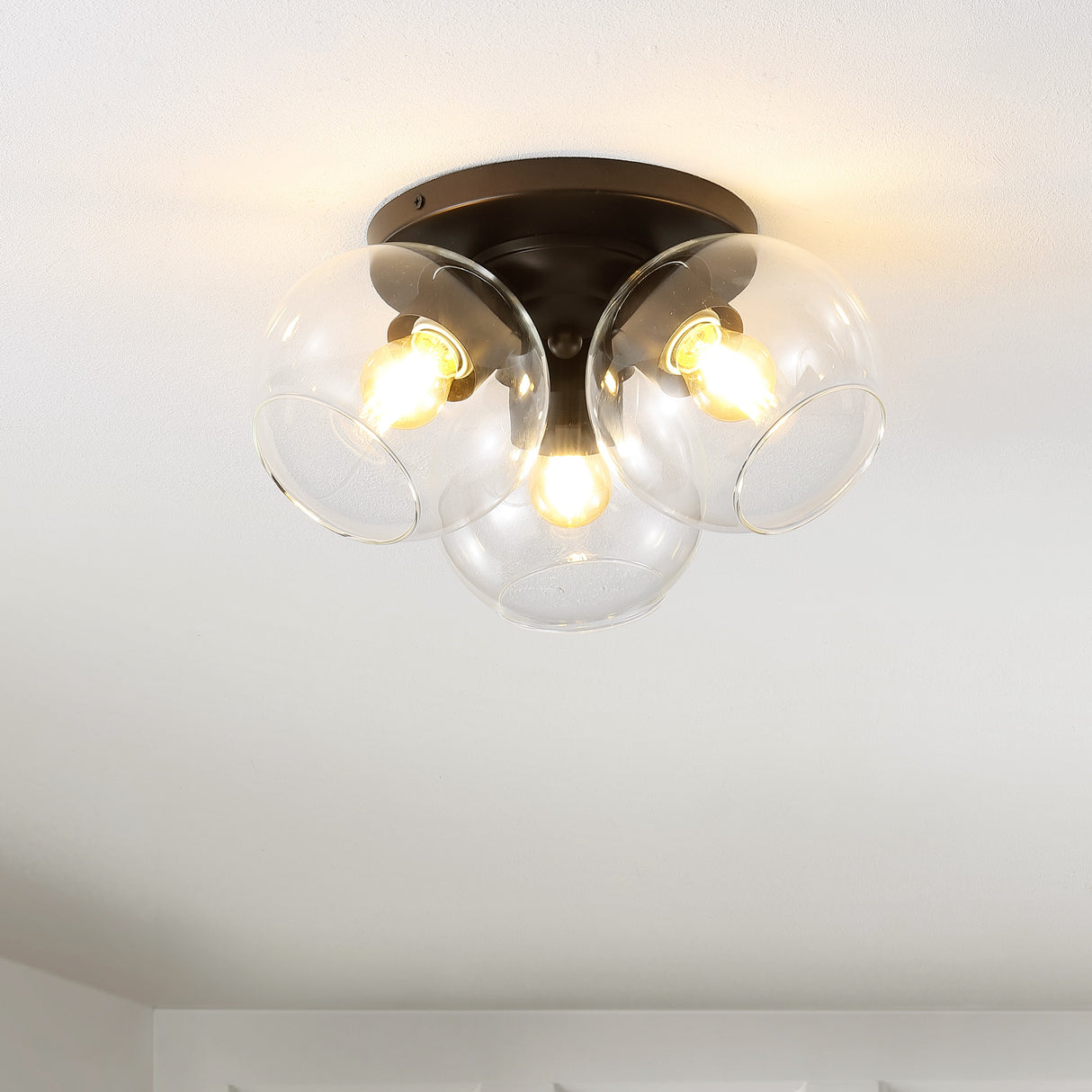 Iris 3-Light Farmhouse Rustic Iron/Glass LED Semi Flush Mount
