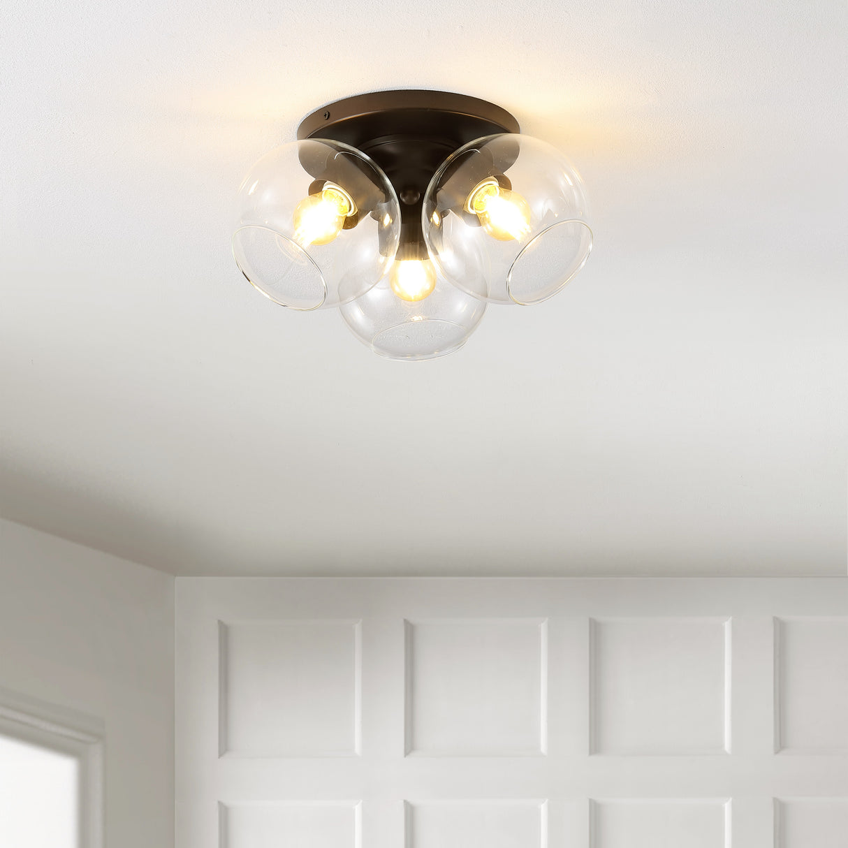 Iris 3-Light Farmhouse Rustic Iron/Glass LED Semi Flush Mount