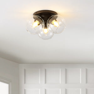 Iris 3-Light Farmhouse Rustic Iron/Glass LED Semi Flush Mount