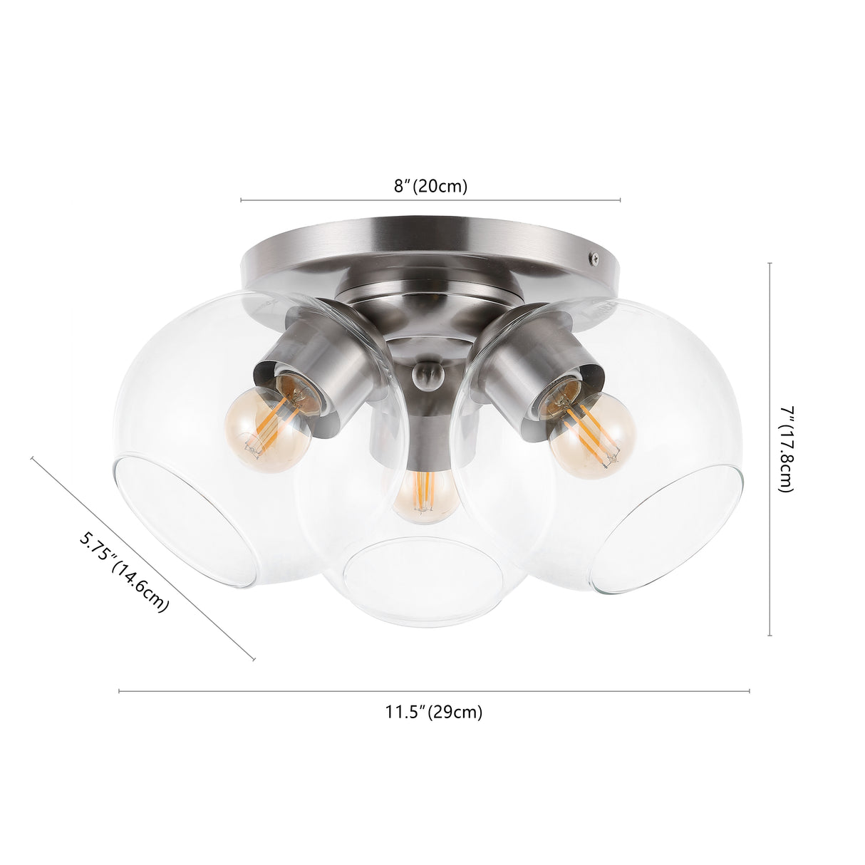 Iris 3-Light Farmhouse Rustic Iron/Glass LED Semi Flush Mount