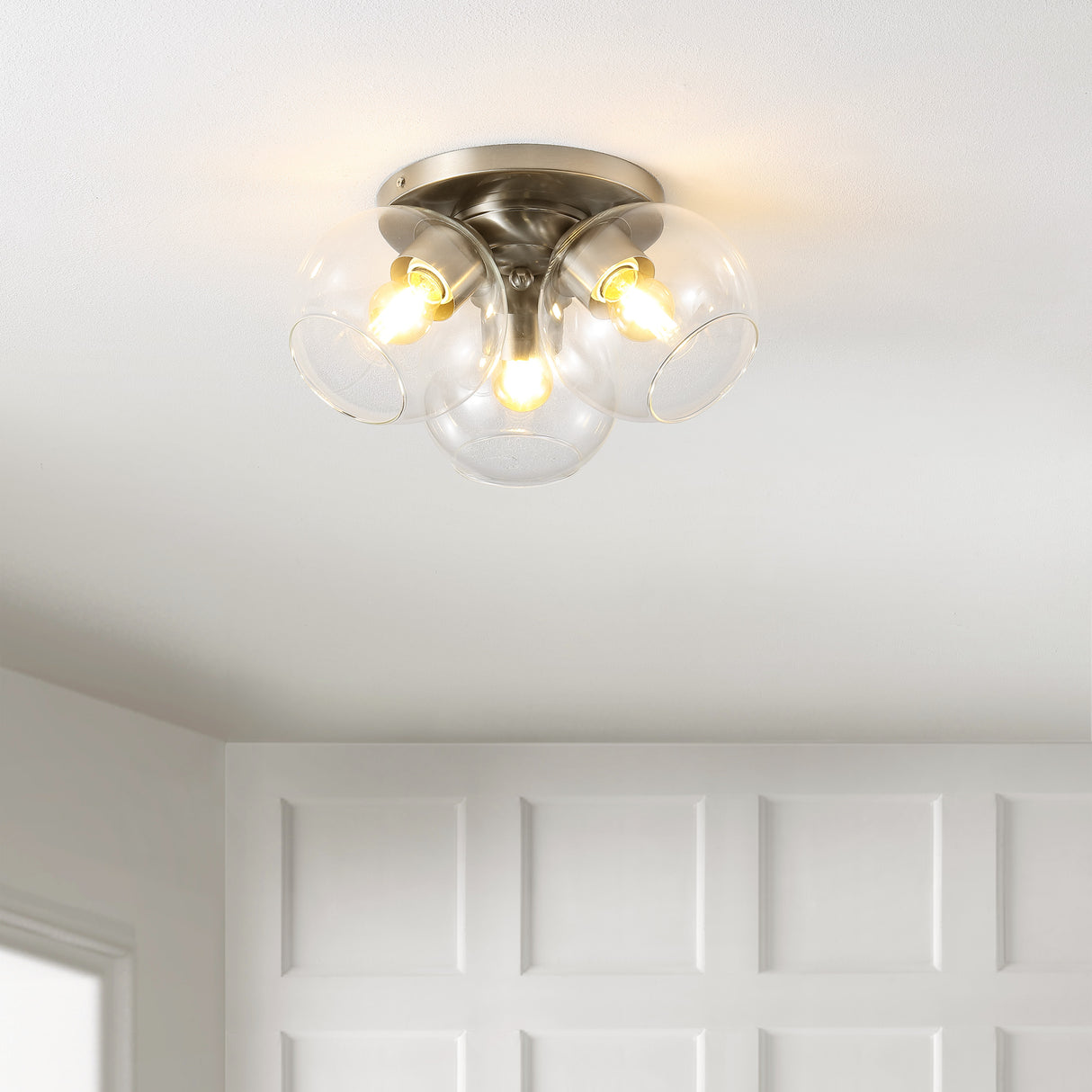 Iris 3-Light Farmhouse Rustic Iron/Glass LED Semi Flush Mount