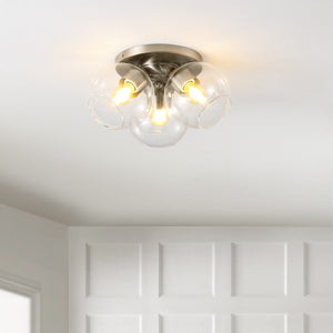 Iris 3-Light Farmhouse Rustic Iron/Glass LED Semi Flush Mount