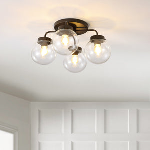 Piper 4-Light Farmhouse Rustic Iron/Glass LED Semi Flush Mount