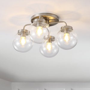Piper 4-Light Farmhouse Rustic Iron/Glass LED Semi Flush Mount