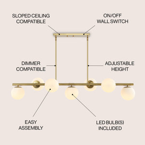Luca 7-Light Modern Glam Iron Globe Linear LED Pendant