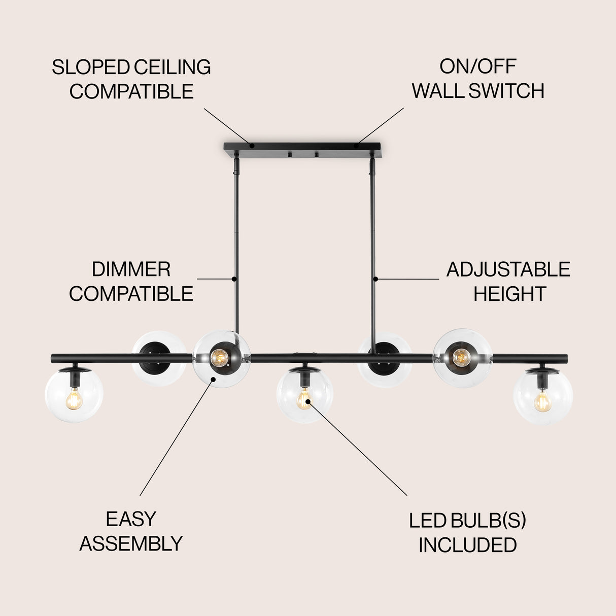 Luca 7-Light Modern Glam Iron Globe Linear LED Pendant