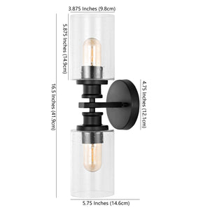 Jules Cylinder 2-Light Iron/Seeded Glass Farmhouse Contemporary LED Wall Sconce
