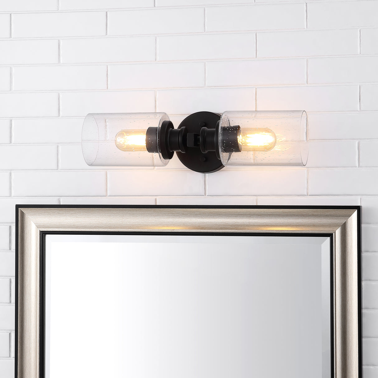 Jules Cylinder 2-Light Iron/Seeded Glass Farmhouse Contemporary LED Wall Sconce