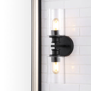 Jules Cylinder 2-Light Iron/Seeded Glass Farmhouse Contemporary LED Wall Sconce