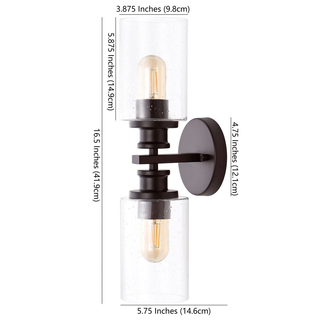Jules Cylinder 2-Light Iron/Seeded Glass Farmhouse Contemporary LED Wall Sconce