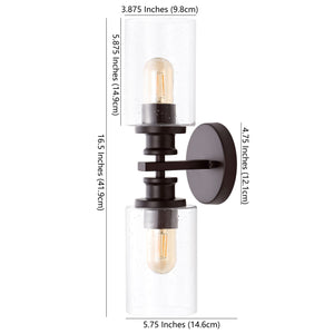 Jules Cylinder 2-Light Iron/Seeded Glass Farmhouse Contemporary LED Wall Sconce