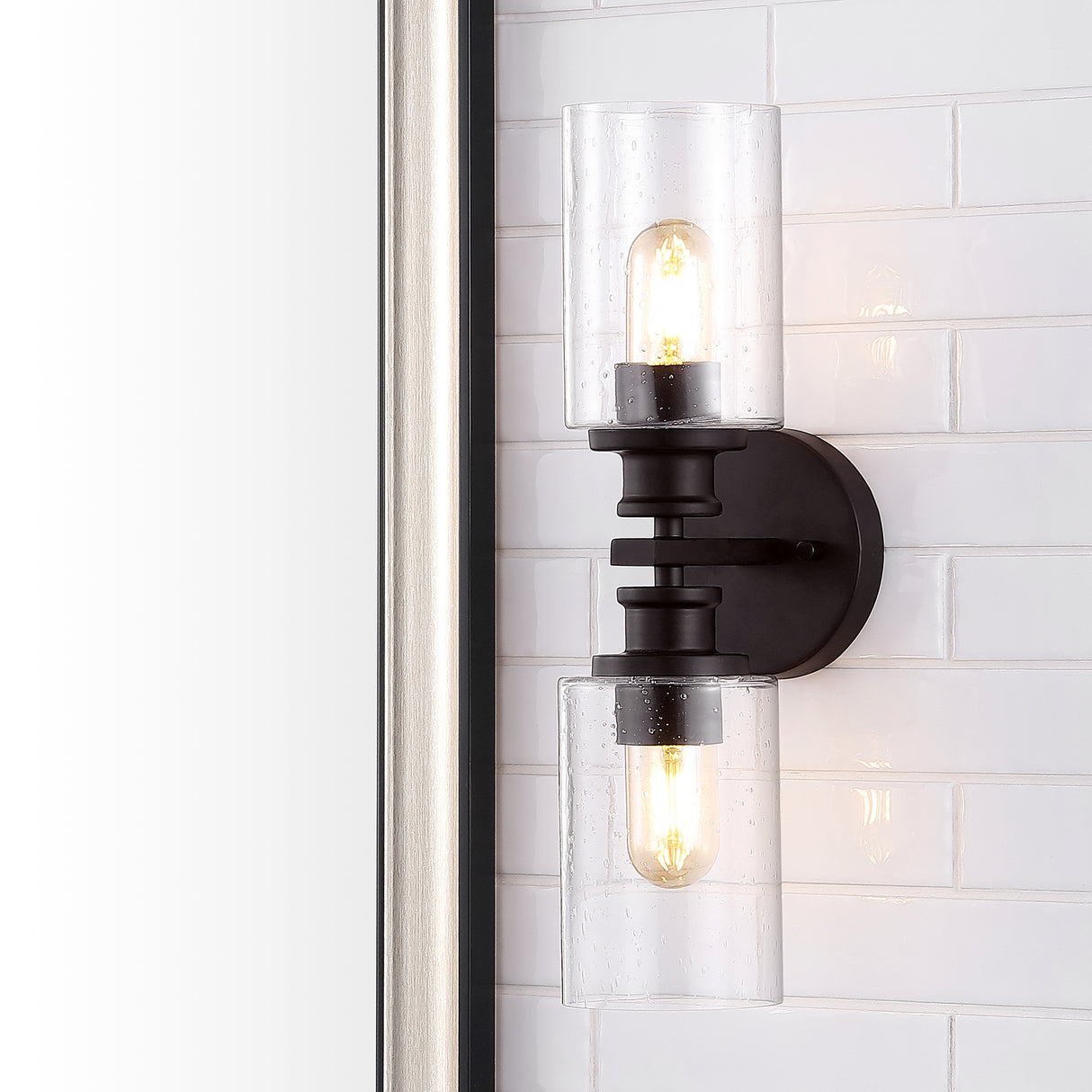 Jules Cylinder 2-Light Iron/Seeded Glass Farmhouse Contemporary LED Wall Sconce