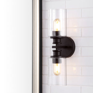 Jules Cylinder 2-Light Iron/Seeded Glass Farmhouse Contemporary LED Wall Sconce