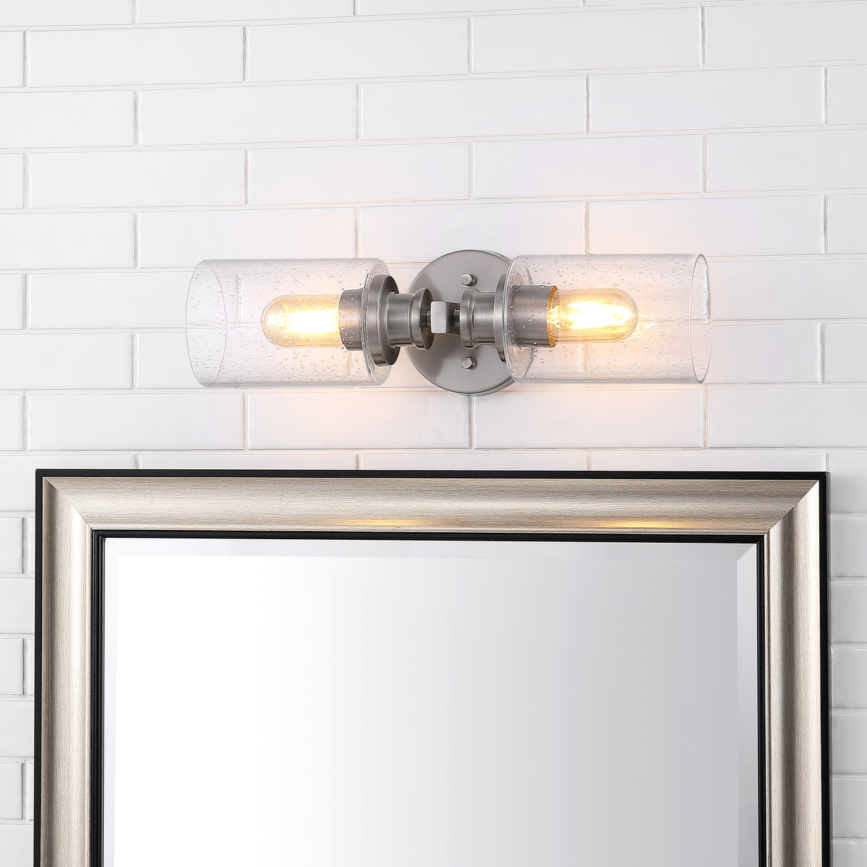 Jules Cylinder 2-Light Iron/Seeded Glass Farmhouse Contemporary LED Wall Sconce