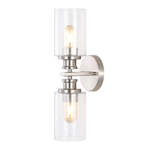 Jules Cylinder 2-Light Iron/Seeded Glass Farmhouse Contemporary LED Wall Sconce